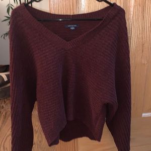 American eagle maroon off shoulder sweater